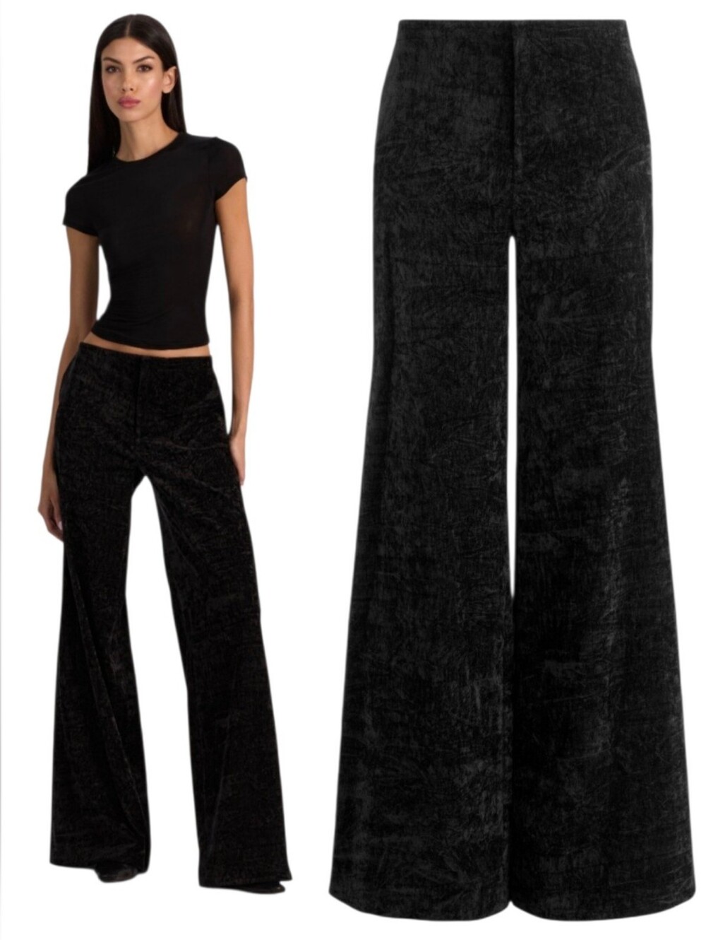 Alice + Olivia Conor Velvet Wide Leg Trousers Sz 6 Black Soft Luxe Texture $375